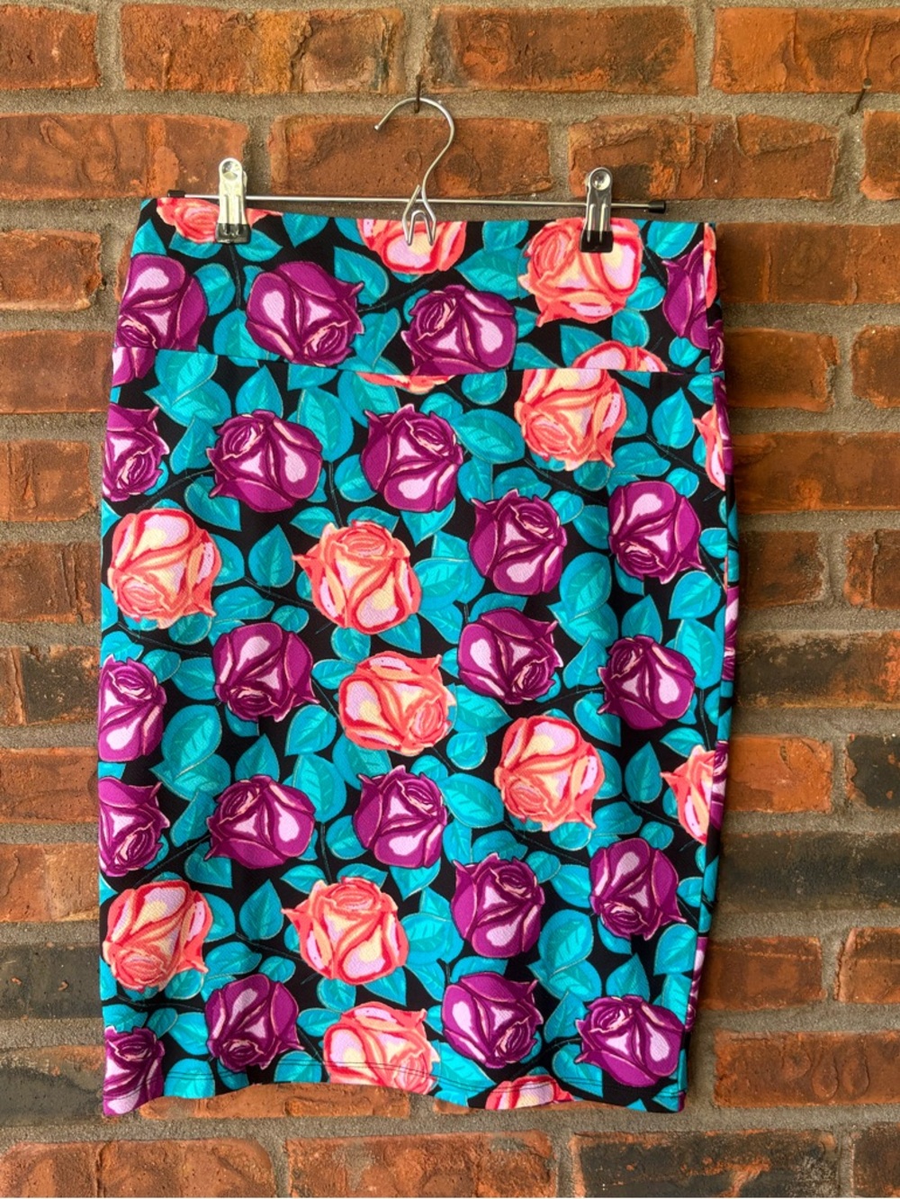 LuLaRoe Floral Print Skirt in Teal, Purple, Black